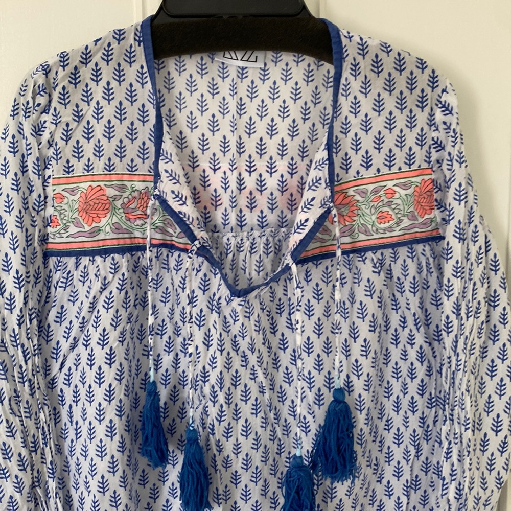 Boho block print cotton dress/coverup